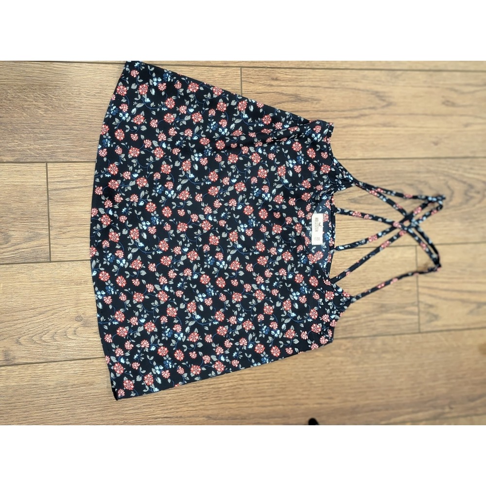 Hollister Womens Floral Strappy Crisscross Cami Navy Red XS, Looks Brand New